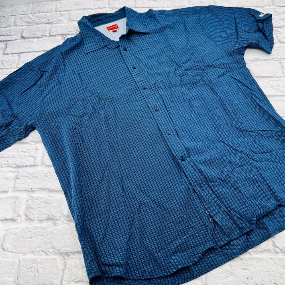 Tommy Hilfiger Denim Mens XXL Blue Grid Short Sleeve Button Up Shirt Vintage 90s